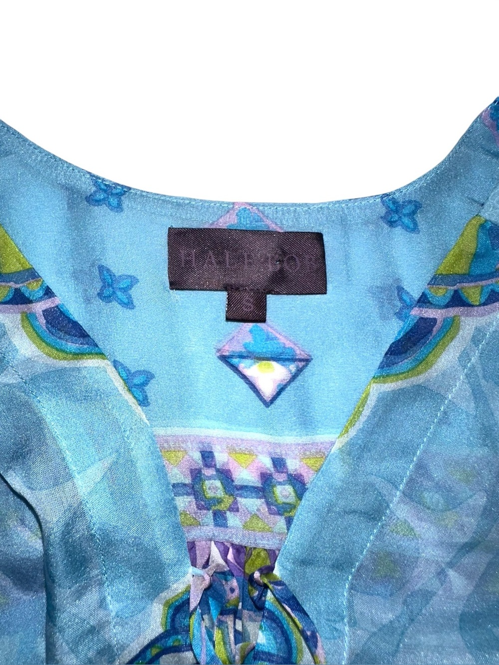 Hale Bob Silk Paisley Print Blue Long Sleeve Peasant Blouse SMALL - Picture 3 of 6
